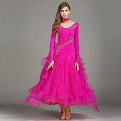 Недорогие Стандартный бальный зал-Бальные танцы Платье Чистый цвет Жен. Выступление Учебный Тематическая вечеринка Длинный рукав Спандекс