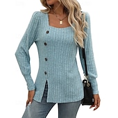 cheap Hoodie &amp; Sweatshirt-Women's Solid Colored Pullover Sweatshirt Casual Tops Fall / Winter Buttons Long Sleeve Athleisure Outdoor Holiday Black Army Green Blue Sportswear Activewear