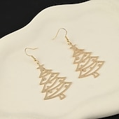 abordables Anillos de mujer-Pendientes colgantes de árbol de Navidad dorados: joyas festivas para mujer, pendientes con decoración navideña.