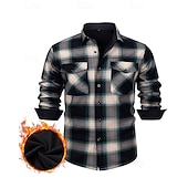 economico camicie di flanella-Per uomo Giacca-camicia Giacca camicia Giacca invernale Plaid Vacanza Abbigliamento quotidiano Bianco Rosso Blu marino Azzurro cielo Manica Lunga Bavero Autunno Inverno Abbigliamento Tasca Frontale