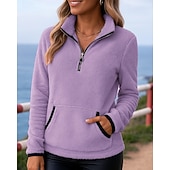economico Felpa &amp; Sweatshirt-Per donna Tinta unita Felpa con zip Felpa in pile Autunno / Inverno Tasca Manica Lunga Athleisure Antivento Caldo All'aperto Viaggio Sportivo Nero Bianco Rosa abbigliamento sportivo Abbigliamento