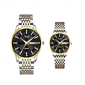 ieftine Ceasuri Quartz-Două ceasuri noi și la modă cu cuarț pentru cupluri - carcasă din oțel inoxidabil, rezistență la apă IPX7, calendar dublu luminescent, dată și afișaj duminică/luni, curea din aliaj - cadou ideal