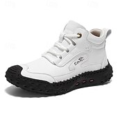 economico Stivaletti alla caviglia-scarponi da trekking bianchi da uomo fatti a mano: design in similpelle resistente e confortevole, perfetti per le avventure all'aria aperta e per l'uso quotidiano