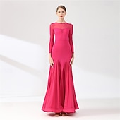 cheap Standard  Ballroom-Sheer Sleeve Ballroom Dance Dress for Women - Long Sleeve A-Line Gown for Competitions, Latin, and Dance Events - Black