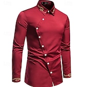 preiswerte Freizeithemden für Herren-Herren Hemd Freizeithemd Knopfhemd Designerhemd Besticktes Hemd Schwarz Weiß Rote Marineblau Langarm Einfach Kragen Urlaub Lässig Bestickt Bekleidung Polyester Mode Modern Lässig