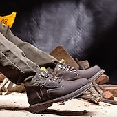 cheap Work Boots-Men's Yellow Faux Leather Work Safety Boots with Shock-Absorbing Sole and Steel-Toe Protection, Durable Construction Boots for Outdoor Labor and Industrial Work