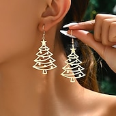 abordables Anillos de mujer-Pendientes colgantes de árbol de Navidad dorados: joyas festivas para mujer, pendientes con decoración navideña.