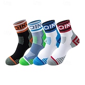 levne pánské ponožky-Pánské 4 páry Vícenásobné balení Ponožky Koşu Çorapları Ponožky pro běžné nošení Černá Rubínově červená Barva Barevné bloky Písmena Dovolená Sporty a outdoor Denní Základní Střední Jaro Podzim Módn