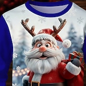 billiga Barnens jultröjor-Jul Pojkar 3D jultomten T-shirt Långärmad Vår Höst Mode Grundläggande Barn 4-12 år Rund hals Utomhus Ledigt Dagligen Normal