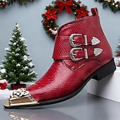 halpa Miesten joulukengät-Punaiset keinonahkaiset krokotiilikuvioiset miesten kengät, joissa kaksoissolki – ylelliset juhlakengät joulujuhliin ja tyylikkäisiin iltatilaisuuksiin