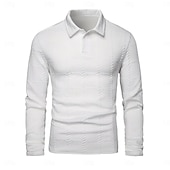 billige Klassisk poloskjorte for menn-Herre Med Tekstur Golf poloskjorter Avslappet Virksomhet Knaphul Langermet Mote Grunnleggende Helfarge rutete Jacquard Høst Vinter Alle årstider Normal Militærgrønn Med Tekstur