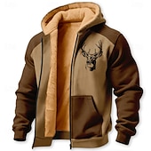 economico Felpe da Caccia-Per uomo Cervo Pile Felpa con Cappuccio Giacca di pelle Felpa Classico Da caccia Manica Lunga Girocollo All'aperto Campeggio Marrone Verde Grigio scuro Con zip Autunno Inverno progettista S M L XL