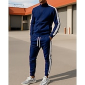 voordelige Trainingspakken-Voor heren Trainingspak Joggingpak Trainingspaksets Volledige ritssluiting Kleurenblok Sportoutfits Herfst winter Zwart Geel Voor buiten Reizen Sportief Warm Lange mouw Sport Sportkleding