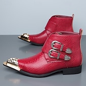 halpa Miesten joulukengät-Punaiset keinonahkaiset krokotiilikuvioiset miesten kengät, joissa kaksoissolki – ylelliset juhlakengät joulujuhliin ja tyylikkäisiin iltatilaisuuksiin