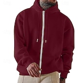 cheap Fleece Hoodie-Men's Hoodie Full Zip Hoodie Pullover Hoodie Sweatshirt Fleece Hoodie Wine Red Hooded Plain Zipper Casual Daily Sports &amp; Outdoor Streetwear Cool Sportswear All Seasons Clothing Apparel Hoodies