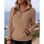 economico Felpa &amp; Sweatshirt-Per donna Tinta unita Felpa con zip Felpa in pile Autunno / Inverno Tasca Manica Lunga Athleisure Antivento Caldo All'aperto Viaggio Sportivo Nero Bianco Rosa abbigliamento sportivo Abbigliamento