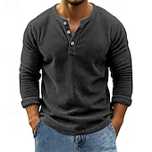 preiswerte Lässige T-Shirts für Herren-Herren T Shirt Cordhemd Henley Hemd T-Shirt Langarm Henley Frühling Herbst Einfach Mode Designer Basic Knöpfe Urlaub Straße Ausgehen Wein Top T-Shirt für Herren