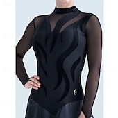 Χαμηλού Κόστους Ανταγωνιστικά Ρούχα-Γυναικείο φόρεμα χορού χορού με μακριά μανίκια, φόρεμα λάτιν για διαγωνισμούς, βαλς, τάνγκο, κομψή μαύρη φούστα με φαρδύ μπούστο