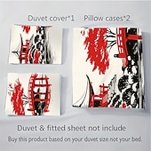 baratos Conjuntos de capa de edredão-Conjunto de capa de edredom de 3 peças com pintura a tinta estilo chinês para cama queen size, capa de edredom macia com 2 fronhas – hotel &amp;roupa de cama para quarto de hóspedes, aconchegante