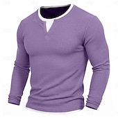 Χαμηλού Κόστους Πλεκτό μπλουζάκι με βάφλα-Ανδρικά Βάφλα μπλουζάκι Μπλουζάκι Πουκάμισο Waffle Henley Μακρυμάνικο Στρογγυλή Ψηλή Λαιμόκοψη Λαιμόκοψη V Όλες οι εποχές Συμπαγές Χρώμα Παραδοσιακό / Πεπαλαιωμένο Καθημερινό ψεύτικο δύο κομμάτια
