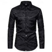 cheap Men's Smart Casual Shirts-Men's Shirt Casual Shirt Button Up Shirt Prom Shirt Black Wine Purple Gold Long Sleeve Plain Textured Lapel Party Daily Jacquard Clothing Apparel Fashion Smart Casual