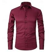 baratos camisas masculinas não de ferro-Homens Camisa Social Saia Camisa não de ferro Camisas de smoking Tecido Formal Casamento Preto Branco Rosa Vinho Manga Longa Lapela Primavera &amp; Outono Todas as Estações Roupa