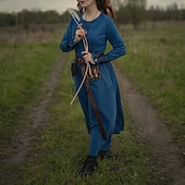 cheap Dresses-Retro Vintage Medieval Renaissance Dress Cosplay Costume Tunic Dress Viking Ranger Elven Fancy Dress Women's Celtic Viking Halloween Carnival Masquerade Performance Halloween LARP Adults' Dress All