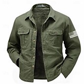 cheap Men's Western Shirts-Men's US Flag Patriotic Western Shirt Cargo Shirt Cowboy Shirt Long Sleeve Military Outdoor Casual WorkWear Fall Winter Turndown Fleece Lined Cotton Button Up Shirts Black Army Green Khaki