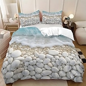 cheap Duvet Cover Sets-Beach Pebble Print 3-Piece Down Duvet Cover Set for Queen Bed, Soft Comforter Cover with 2 Pillowcases – Hotel &amp; Guest Room Bedding, Cozy &amp; Comfortable
