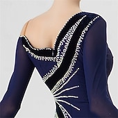 economico Abbigliamento da Competizione-abito da ballo da sala da donna, elegante abito da competizione per tango, valzer, foxtrot, con spalline asimmetriche e strass – blu navy