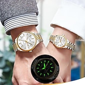 ieftine Ceasuri Quartz-Două ceasuri noi și la modă cu cuarț pentru cupluri - carcasă din oțel inoxidabil, rezistență la apă IPX7, calendar dublu luminescent, dată și afișaj duminică/luni, curea din aliaj - cadou ideal