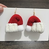 abordables Anillos de mujer-Pendientes navideños de punto con gorro de Papá Noel: bonitos pendientes colgantes navideños rojos y blancos para mujeres y niñas.