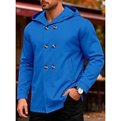 cheap Casual Jackets-Men's Trench Coat Hoodied Jacket Formal Home Windbreaker Pocket Spring Fall Solid Color Active Vintage Shirt Collar Regular Black Red Blue Green Khaki Jacket