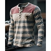 رخيصةأون علَم-رجالي تي شيرت قميص هينلي المحملات الرسم نجمة شريط هينلي ملابس طباعة ثلاثية الأبعاد الأماكن المفتوحة عطلة مناسب للبس اليومي مناسب للعطلات كم طويل Buttons طباعة بوليستر موضة مصمم كاجوال