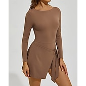 baratos Vestido Feminino-Mulheres Cor Sólida Vestido de tênis Vestido esportivo Manga Longa Fashion Tênis Pickleball Corrida Conjuntos Preto Rosa claro Cáqui Roupas de tênis
