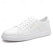 abordables Zapatillas Informales-Zapatillas casuales de piel sintética blanca para hombre con panel de acento marrón y diseño con cordones, zapatos de calle cómodos para atuendos urbanos y deportivos diarios.