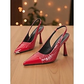 abordables zapatos de tacón con tira-Zapatos de tacón con tira trasera, de charol rojo con estampado de cocodrilo, ideales para fiestas navideñas, cenas festivas o conjuntos elegantes.
