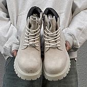 Χαμηλού Κόστους Μπότες εργασίας-Ανδρικά χακί σουέτ μποτάκια εργασίας μέχρι τον αστράγαλο με στιβαρή σόλα και απαλή εσωτερική επένδυση, ελαφριά, casual μπότες εξωτερικού χώρου για φθινοπωρινή και χειμερινή χρήση.