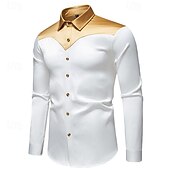 economico Camicie in raso da uomo-Per uomo Camicia Camicia in raso Camicia elegante Camicia casual Camicia con Bottoni Camicia da Ballo Blocco di colori Formale Matrimonio Nero Bianco Vino Blu marino Manica Lunga Bavero Primavera