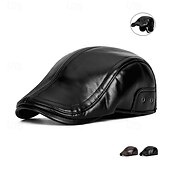 cheap Men's Hats-Men's Ear Flap Hat Winter Leather Hat Flat Cap Winter Hats Winter Warm Cap Black Coffee PU Leather Fleece Fashion Modern Contemporary Daily Wear Date Solid / Plain Color Thermal Warm Windproof