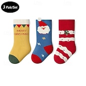 billiga Barns julklädesaccessoarer-Barn Pojkar 3 Par Jul julklapp Strumpor Flerfärgad Julgran jultomten Mönster Höst Vinter Dagliga kläder