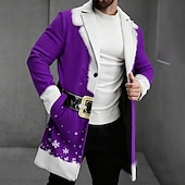 billige Julekostyme-Jul Herre 3D-utskrift Snøfnugg Ytterfrakk Frakk Varm Fritid Daglig Ferie Festival 2 i 1 Knapper Lomme foran Vår Høst Vinter Med hakk Langermet Rød Blå Lilla