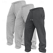 cheap Straight Leg-3Pcs Men's Straight Leg Sweatpants Fleece Trousers Casual Pants Drawstring Elastic Waist Multi-pack Plain Comfort Full Length Outdoor Travel Daily Basic Fashion