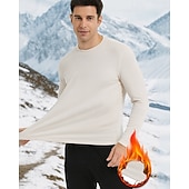 baratos Tops-Men's Baselayer Thermal Shirts Long Sleeve Crew Neck Top Outdoor Thermal Warm Winter Autumn / Fall Polyester Black Khaki Beige Gym Workout Traveling