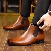 abordables Bottes de Chelsea-Homme Bottes Bottes Chelsea Marche Cuir PU Confortable Antidérapant Bottines Mocassin Bande Élastique Brun claire Brun foncé Noir Été Printemps Automne