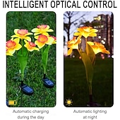 cheap Ground Lights-Solar Lights, 3-Head-Daffodil Flower Solar Lights, Landscape Lights, LED Outdoor Solar Powered Garden Lights, Waterproof Flower Lights, Landscape Stake Light for Yard, Pathway, Patio Decor