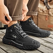 economico Stivaletti alla caviglia-scarponi da trekking bianchi da uomo fatti a mano: design in similpelle resistente e confortevole, perfetti per le avventure all'aria aperta e per l'uso quotidiano