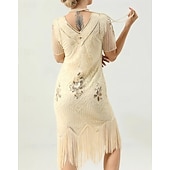economico Abiti degli anni '20-Set Anni Ruggenti Anni 1920 Lunghezza al ginocchio Abito Flapper Abito da cocktail Costume di fantasia con accessori Maniche corte Il grande Gatsby Ragazza Flapper Paillettes Frangia con nappe Scollo