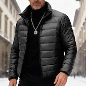 baratos Blusões e Parkas para Homem-Homens Casaco de inverno Baixa Casaco puffer Jaqueta acolchoada Bolsos 50% de pato branco Férias Roupa Diária Encontro Padrão Moda Casual Confortável Térmico / Quente Outono Inverno Cor Sólida
