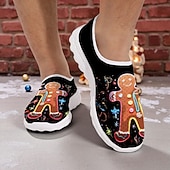 tanie Męskie buty na Boże Narodzenie-Męskie świąteczne kapcie piernikowe - zabawne buty na święta z motywem piernikowych ciasteczek, wygodne, wsuwane, idealne do leniuchowania i codziennego noszenia zimą